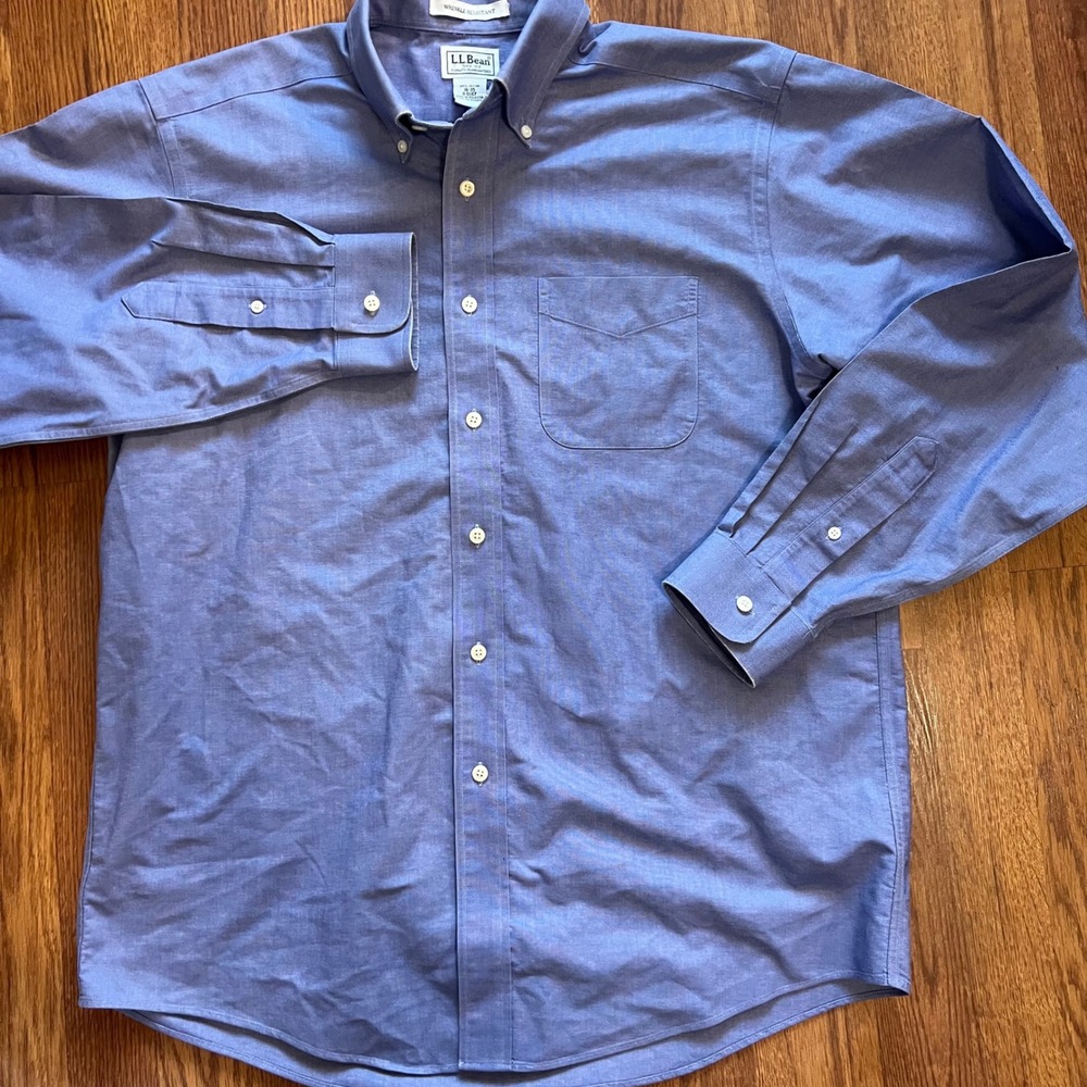 LL Bean Men's shirt 16 35 Blue LS wrinkle Resistant Button Down Long Sleeve‎ - Picture 2 of 14